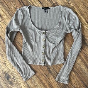 Forever 21 Ribbed Button-Down Top - Tan